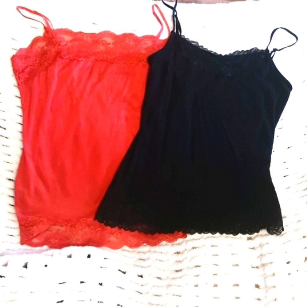 Y2K bundle lace trim tank tops Black And Coral